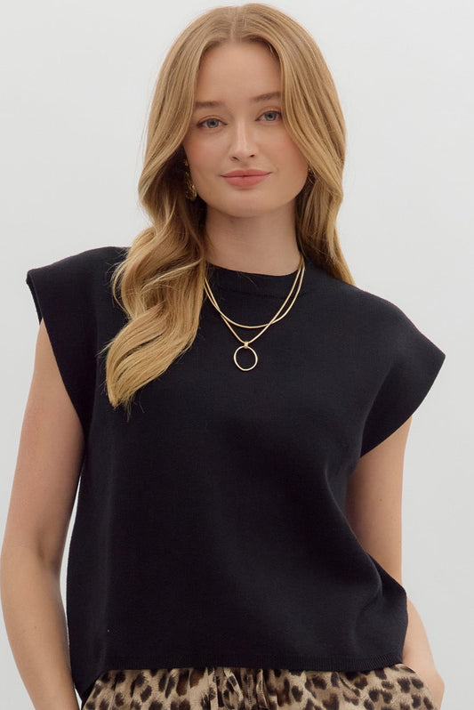 Fall Breeze Sweater Top In Black