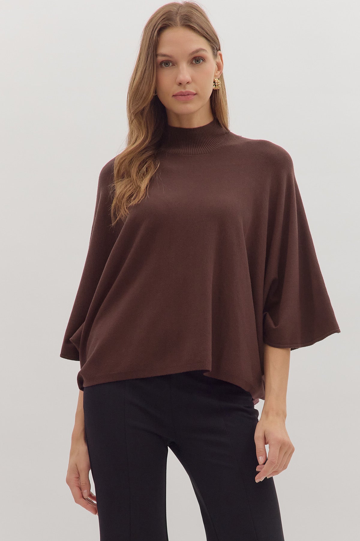 Addy Mock Neck Sweater In Chocolate