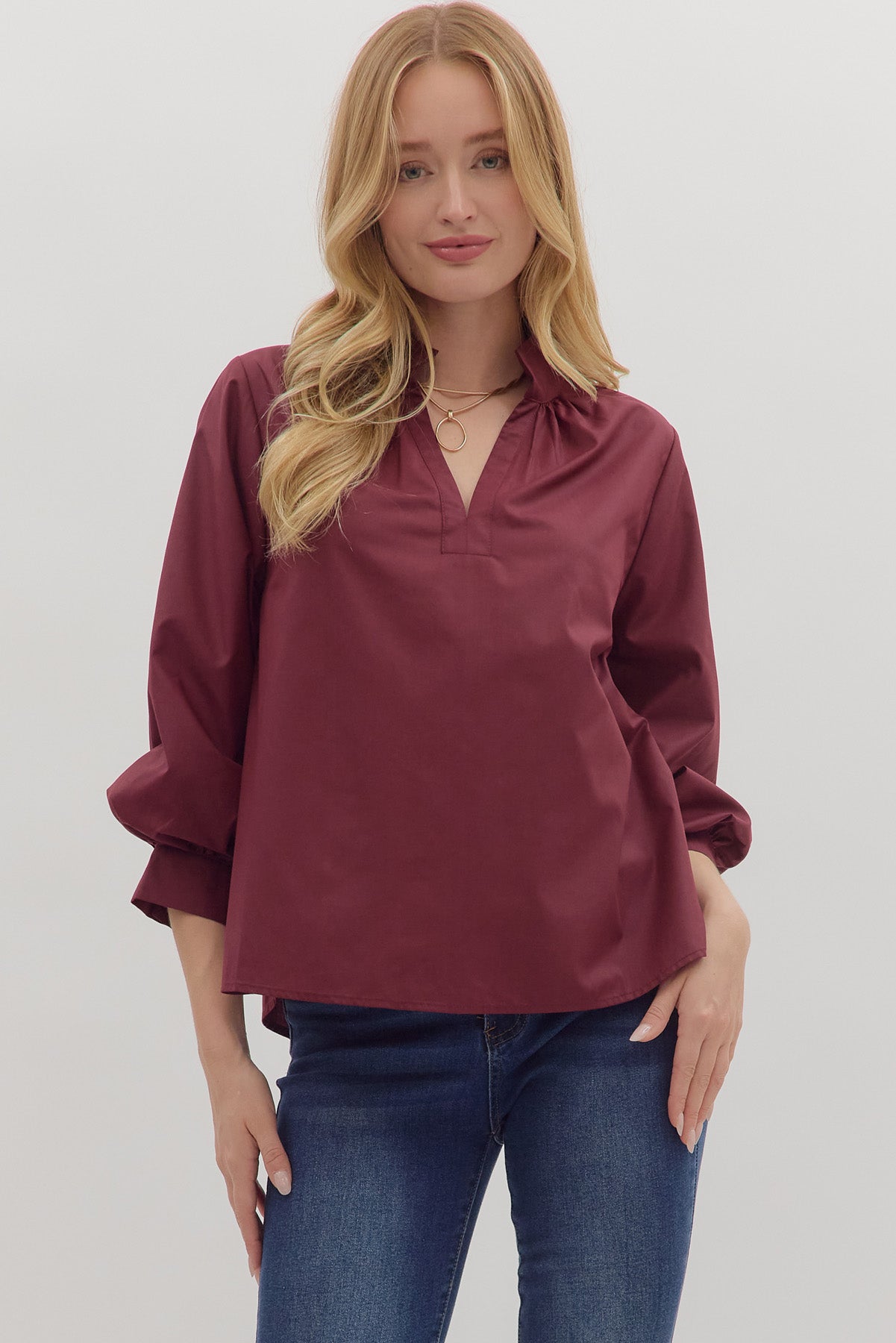 Work Day Top In Burgundy