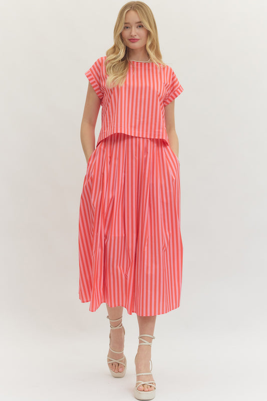 Cabana Stripe Maxi Skirt In Orange Pink