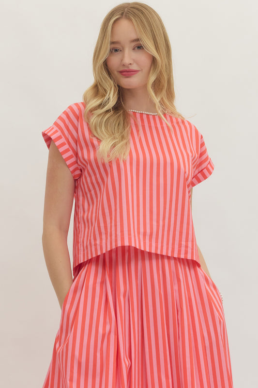 Cabana Stripe Button Back Top In Orange