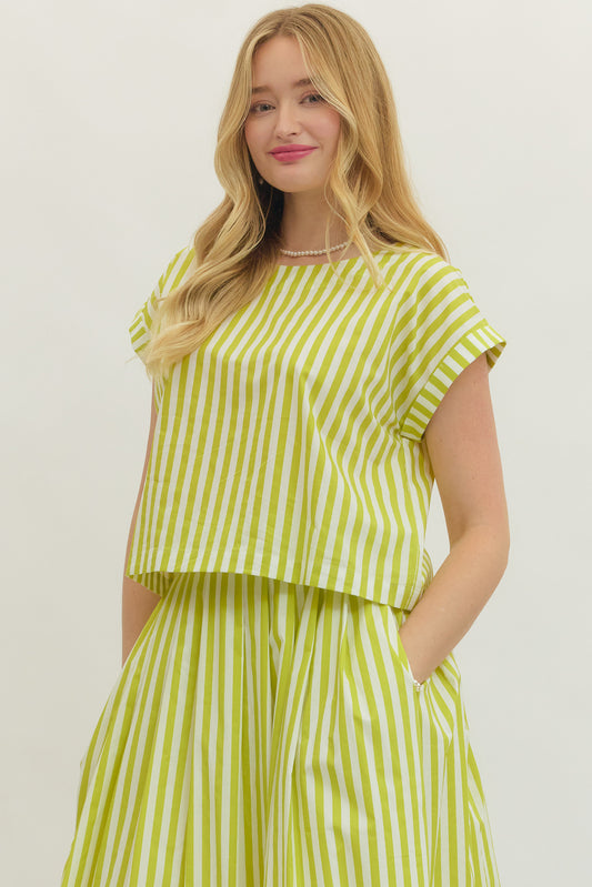 Cabana Stripe Button Back Top In Lime