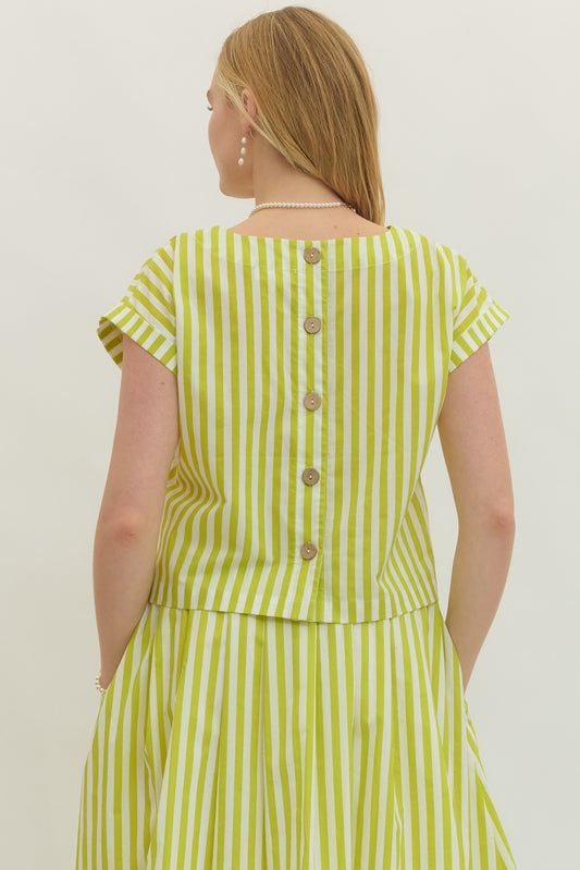 Cabana Stripe Button Back Top In Lime