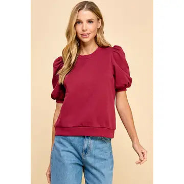 Easy Going Sweater Top In Crimson