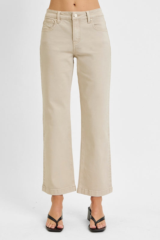 Ella Tummy Control Mid Rise Straight Jean In Almond