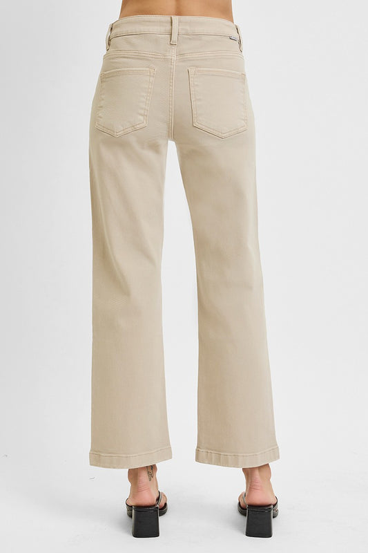 Ella Tummy Control Mid Rise Straight Jean In Almond