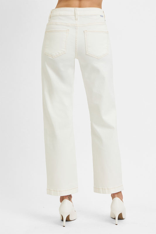 Ella Tummy Control Mid Rise Straight Jean In Cream