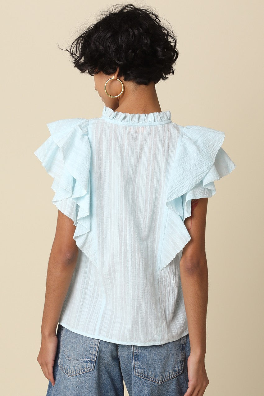 Elodie Ruffle Trim Tie Blouse In Blue