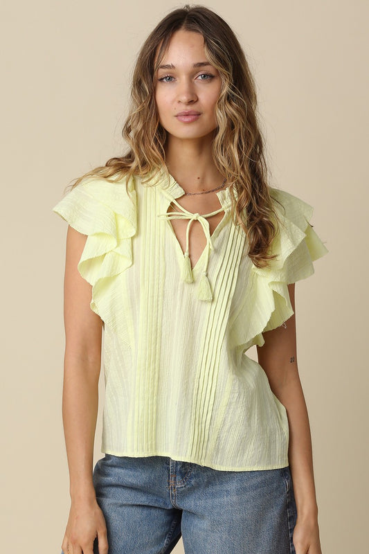 Elodie Ruffle Trim Tie Blouse In Butter