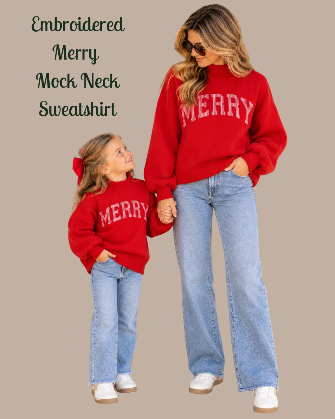 Women's Embroidered Merry Mock Neck Sweatshirt PRE ORDER SHIPPING 11/25