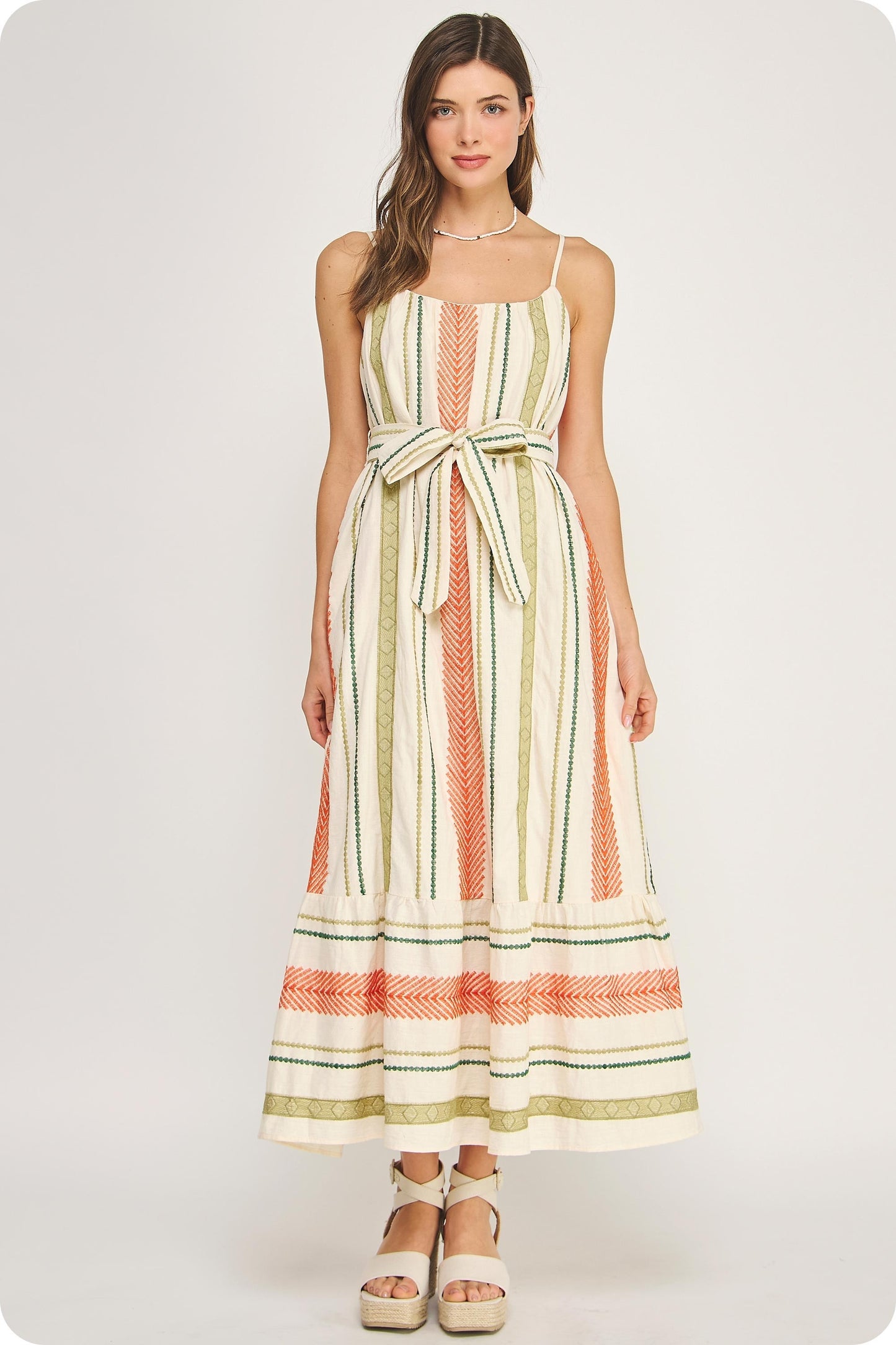 Embroidered Sleeveless Cotton Long Dress