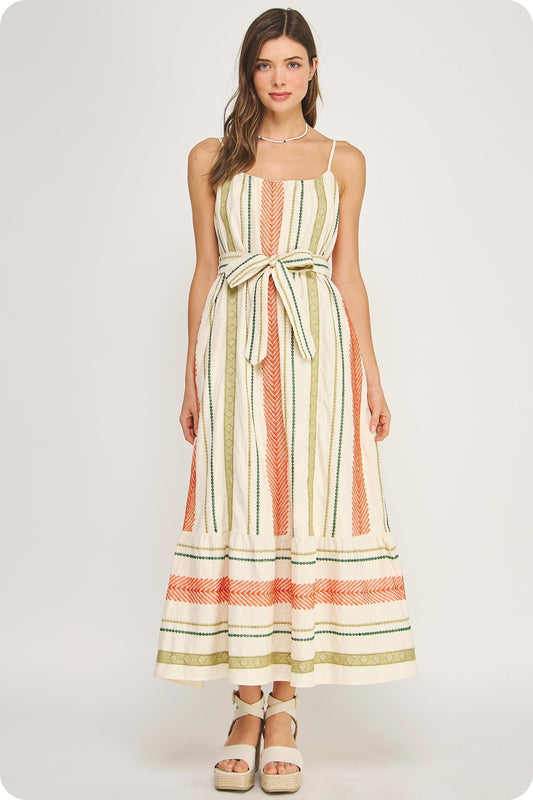 Embroidered Sleeveless Cotton Long Dress