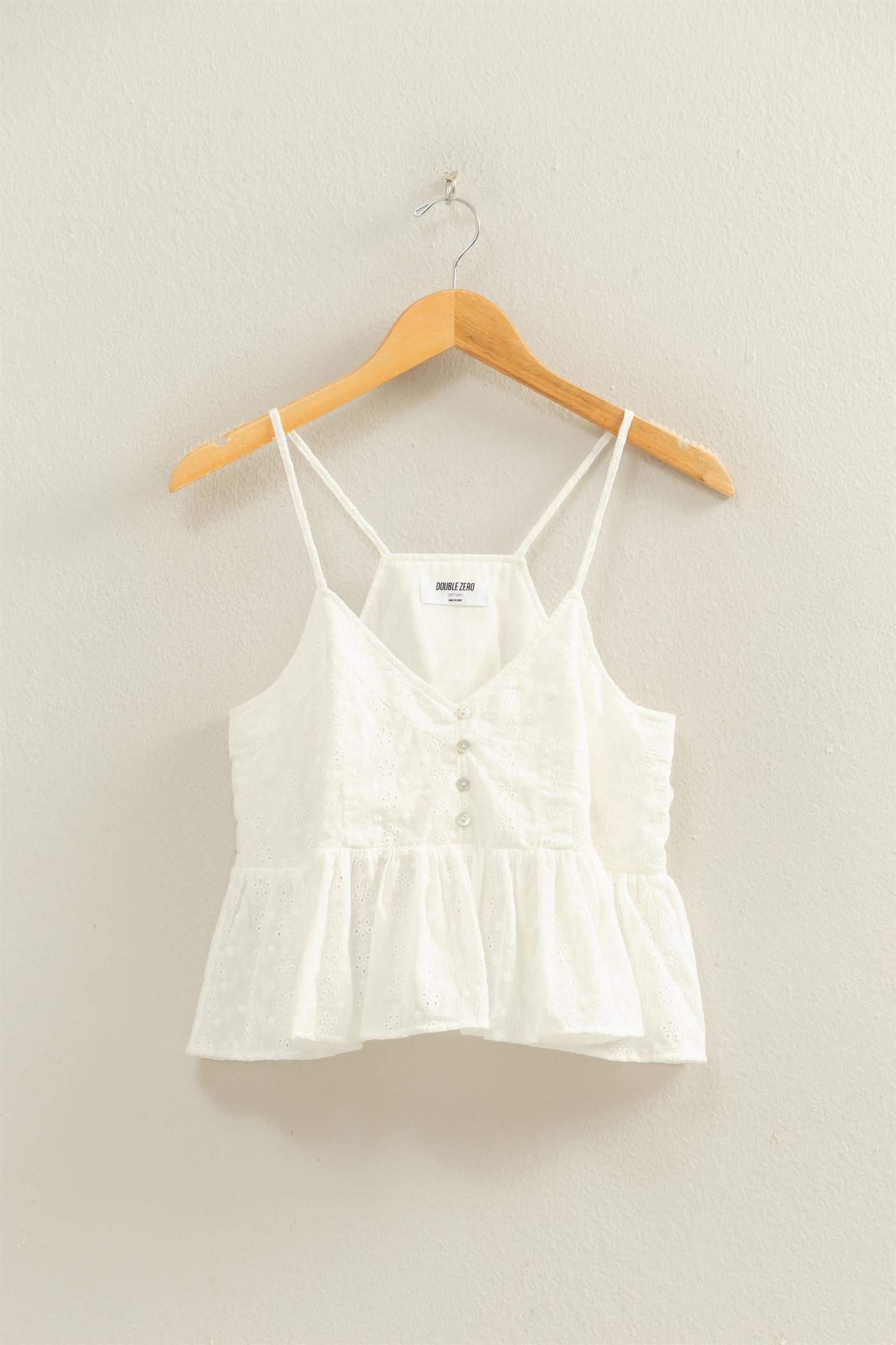 Eyelet Button Detail Peplum Top in White