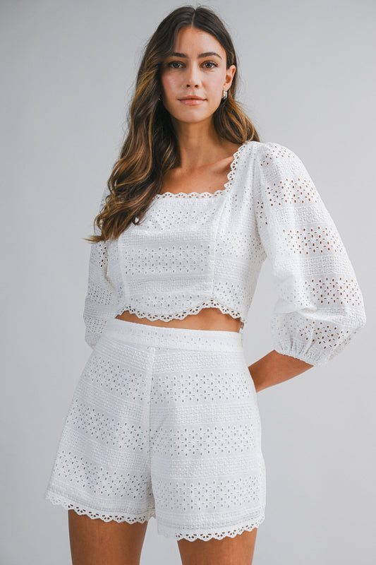 Eyelet Embroidered Short Set In Off White