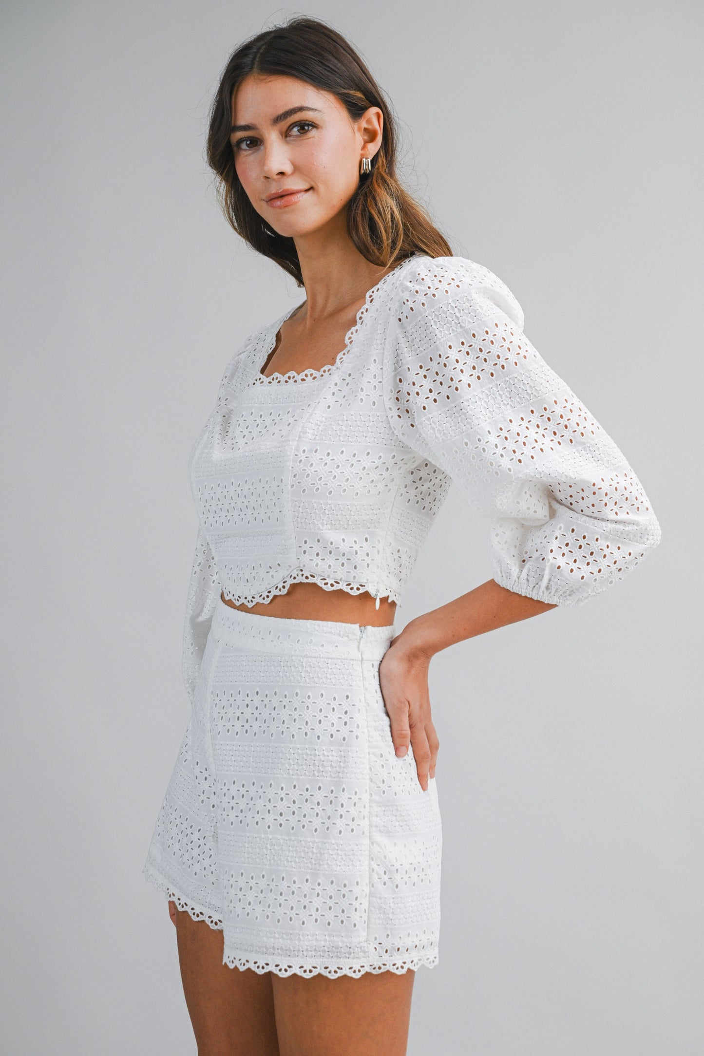Eyelet Embroidered Short Set In Off White