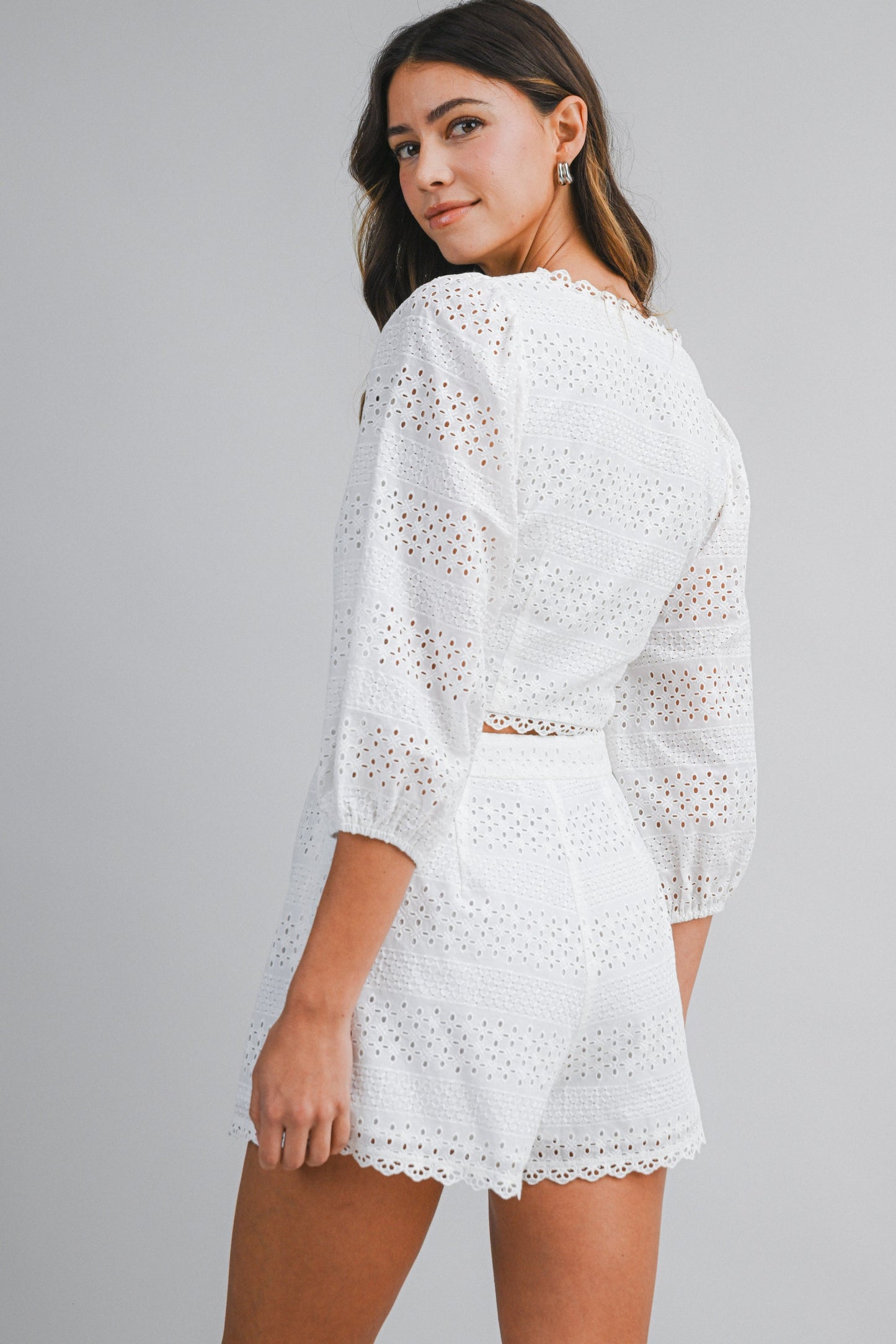 Eyelet Embroidered Short Set In Off White