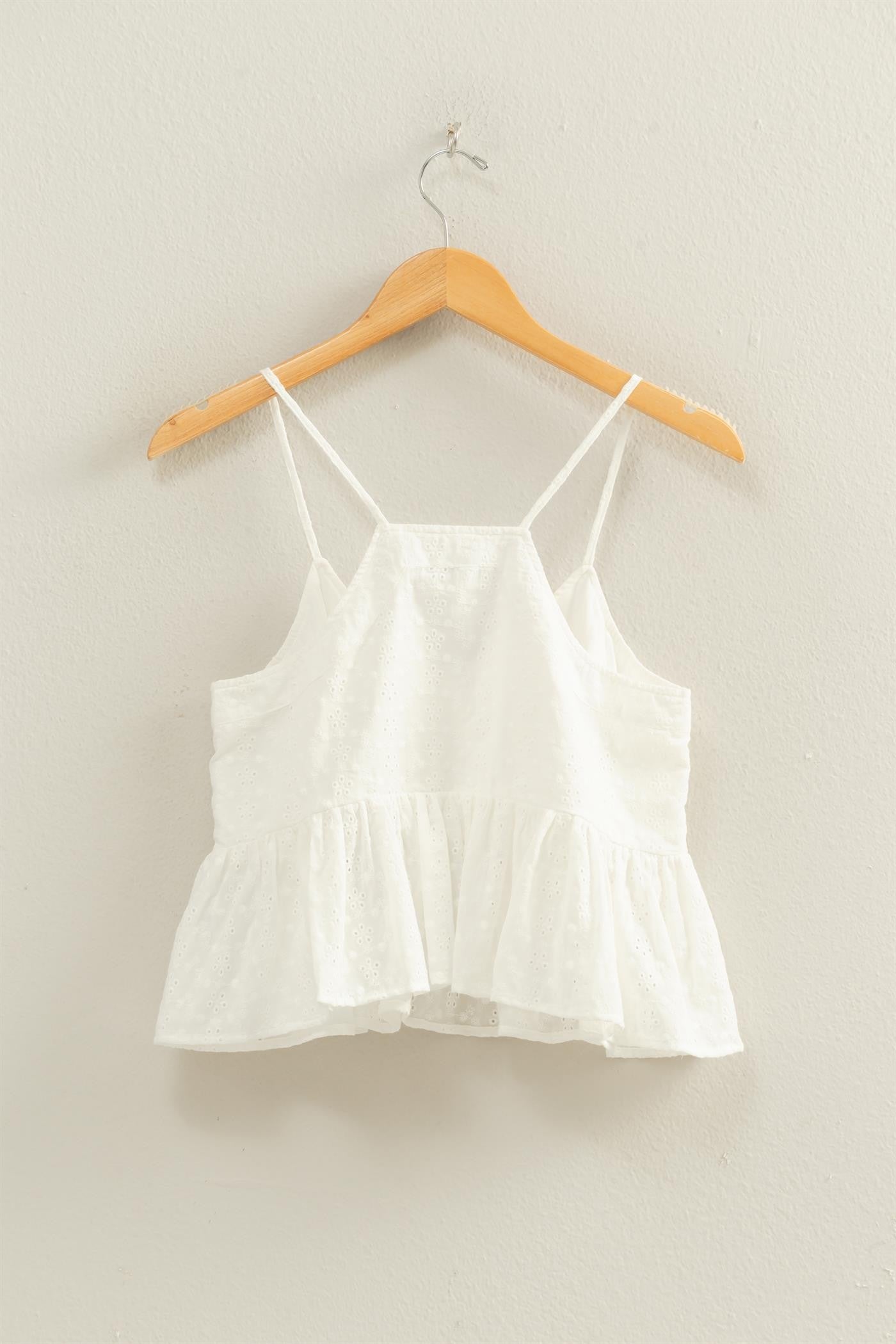 Eyelet Button Detail Peplum Top in White