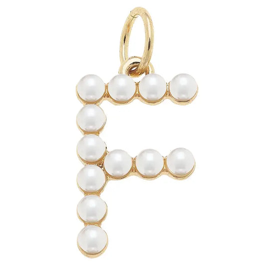 F-Pearl-Studded Letter Charm in Ivory