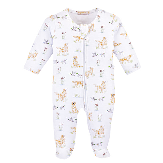 Baby Club Chic Goldens And Mallards Printed Pima Zipped Footie