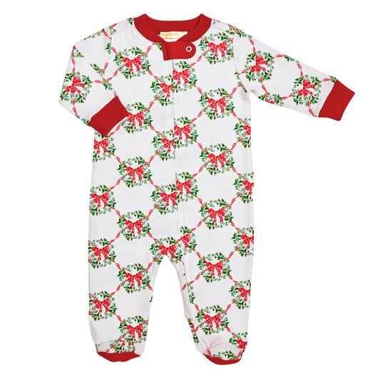 Baby Chic Christmas Wreath Zipped Footie