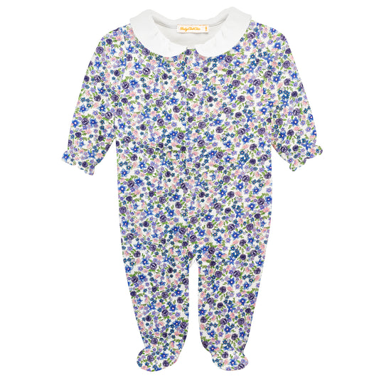 Baby Chic Blue Flowers Zipper Footie