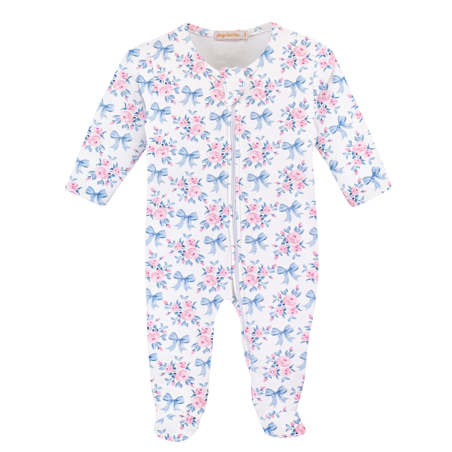 Baby Club Chic Blue Floral Bows Zipped Footie