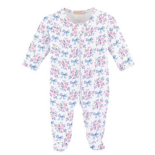 Baby Club Chic Blue Floral Bows Zipped Footie