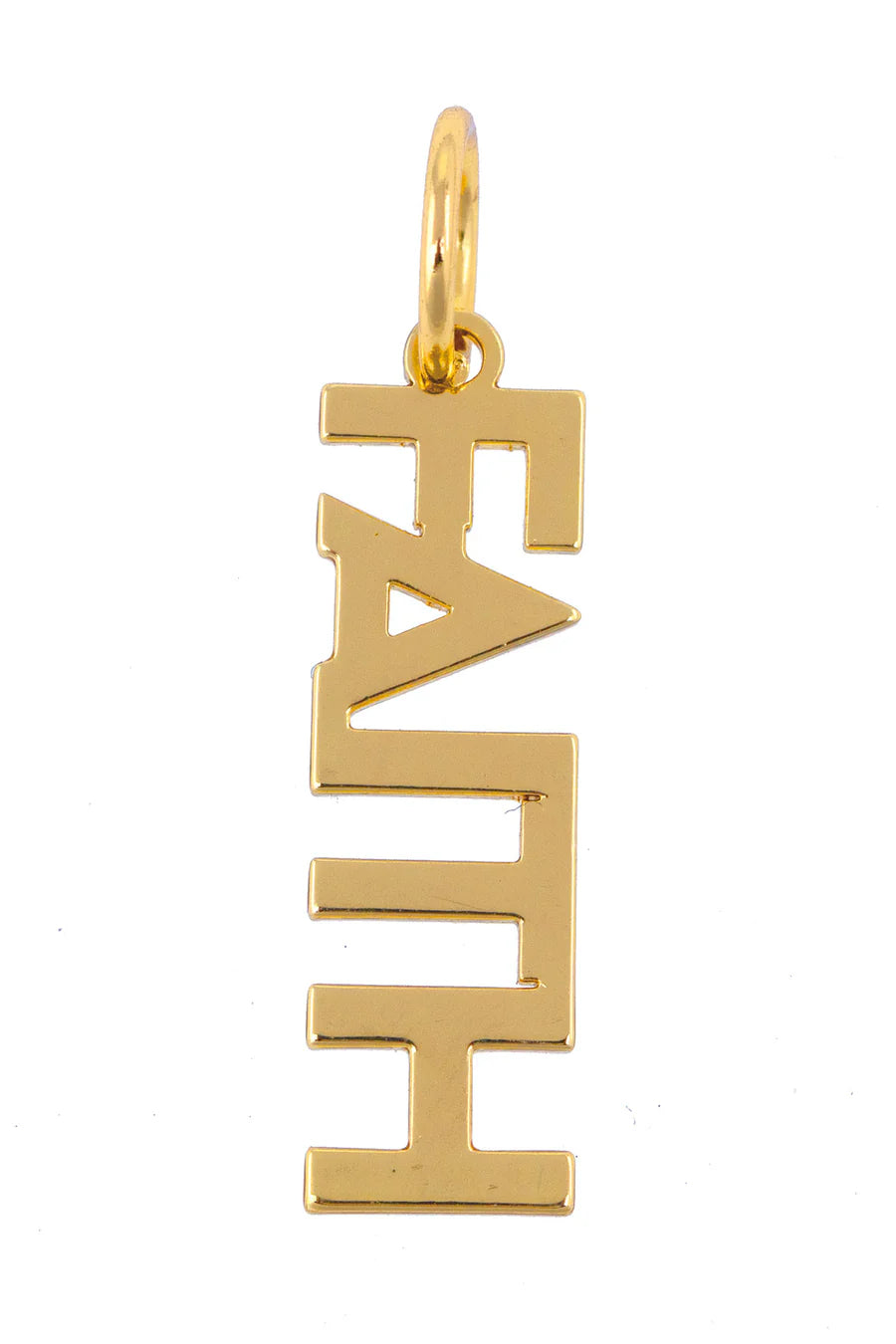 Faith Block Letter Charm in Shiny Gold