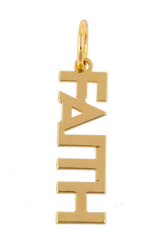 Faith Block Letter Charm in Shiny Gold
