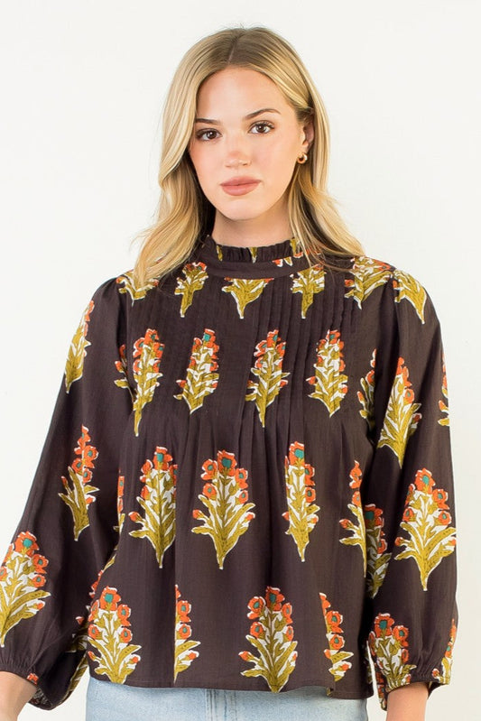 Fall Floral Detail Long Sleeve Top