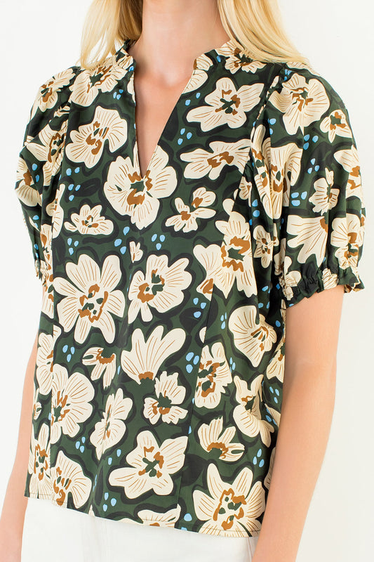 Fall Florals V-neck Ruffled Top