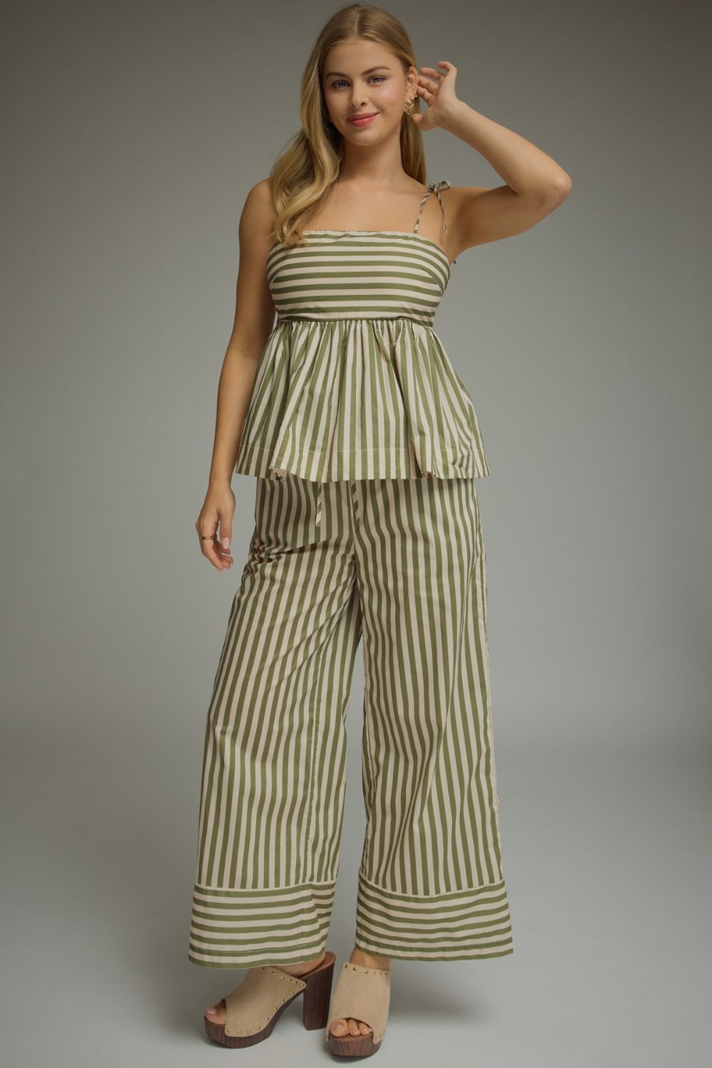 Fall Stripes Tank Top In Olive