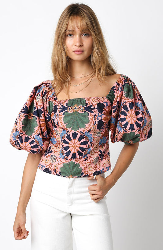 Fall in Tahati Square Neck Top