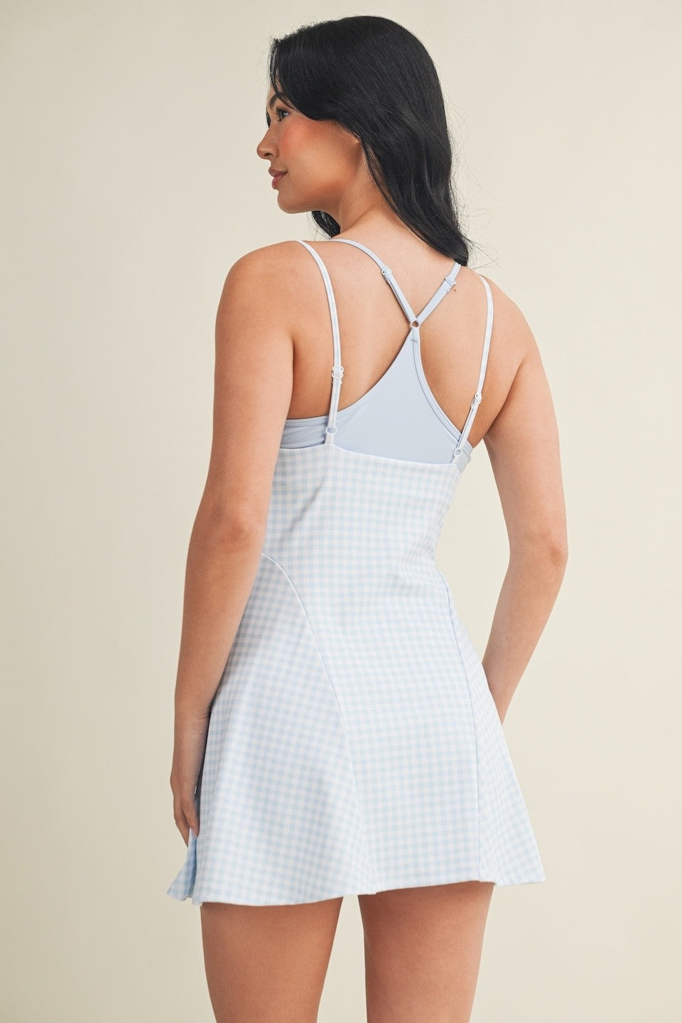 Feels Like Summer Gingham Double Layered Mini Dress In Blue