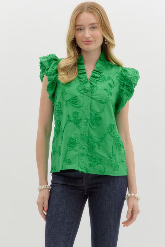 Floral Applique Top in Green