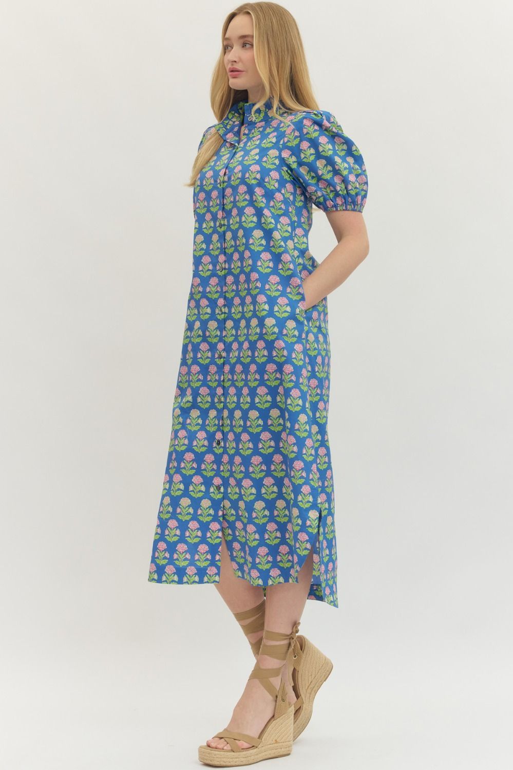 Floral Block Print Midi in Blue