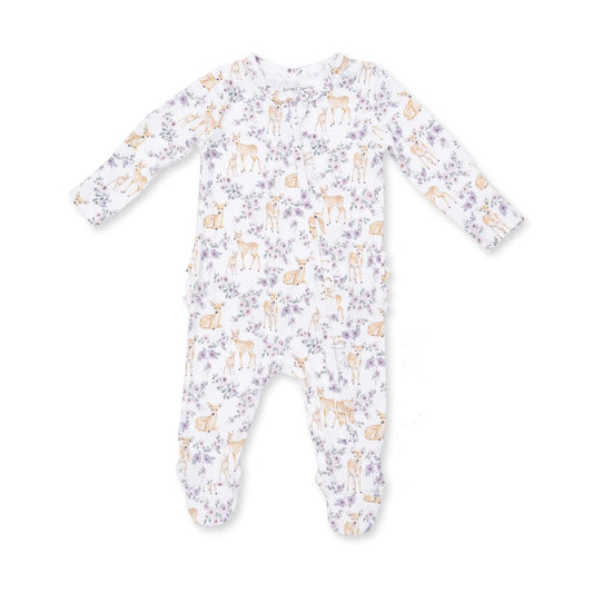 Angel Dear Floral Deer 2 Way Ruffle Back Zipper Footie