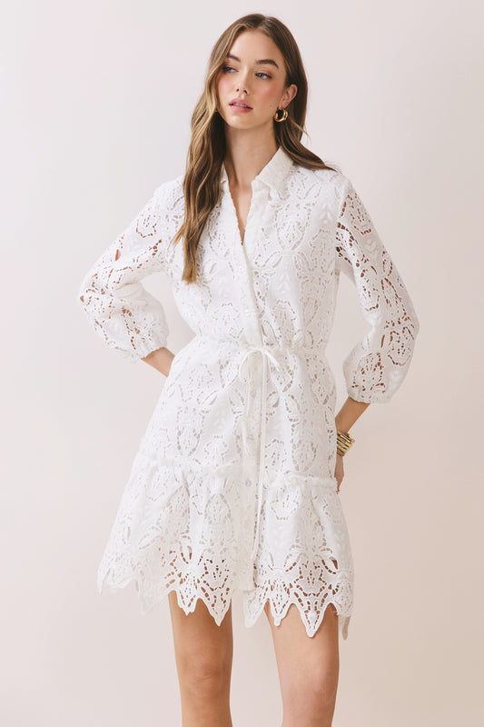 Floral Lace Mini Dress In White