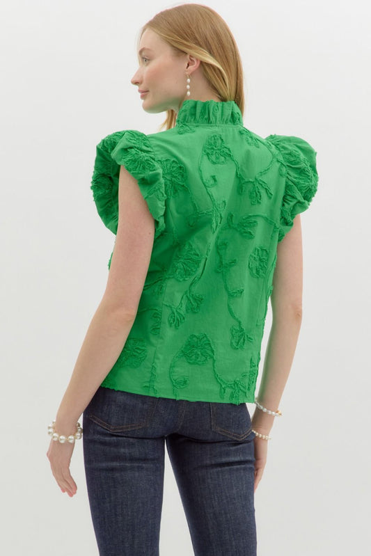 Floral Applique Top in Green