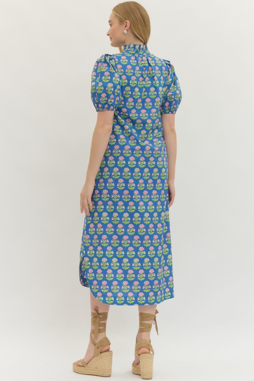 Floral Block Print Midi in Blue