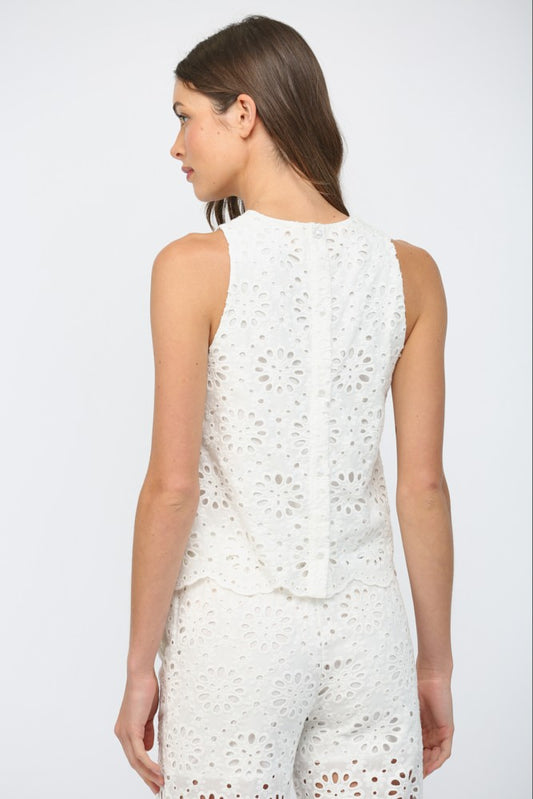 Floral Eyelet Lace Top In Off White