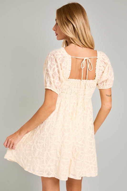 Floral Stitched Mini Dress in Cream