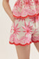Floral Embroidery Scallop Hem Shorts in Pink