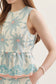 Floral Embroidery Sleeveless Peplum Top in Blue