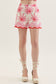 Floral Embroidery Scallop Hem Shorts in Pink
