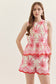 Floral Embroidery Sleeveless Peplum Top in Pink