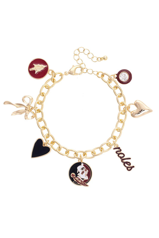Florida State Seminoles Enamel Icons Charm Bracelet in Shiny Gold
