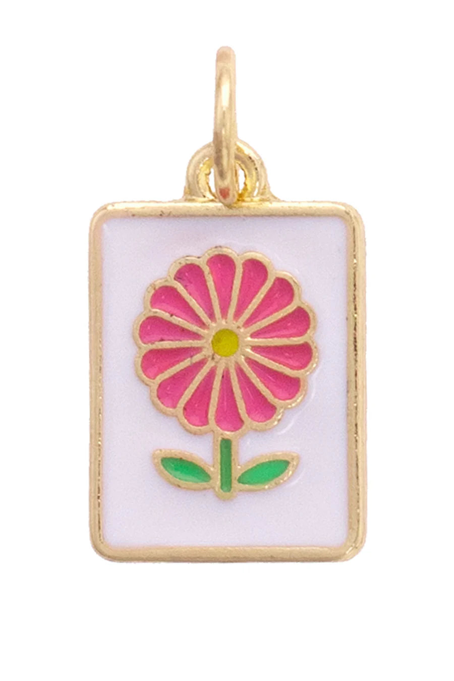 Flower Mahjong Tile Charm in White & Pink