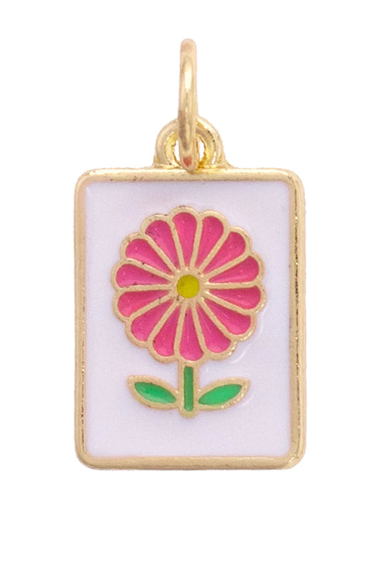 Flower Mahjong Tile Charm in White & Pink