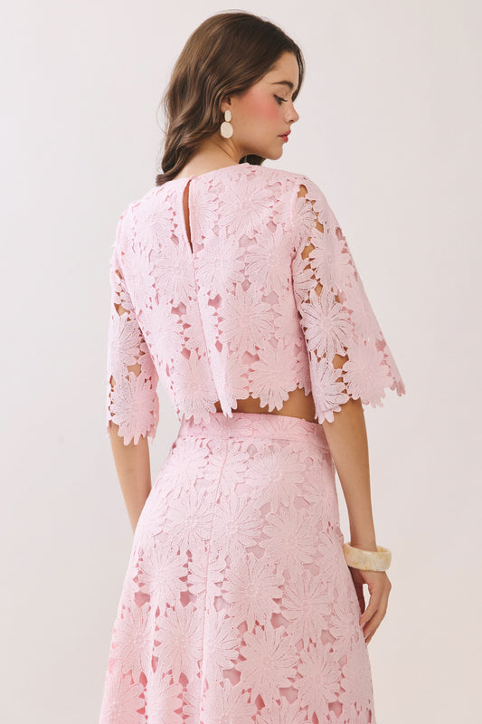 Flower Power Crop Top In Baby Pink